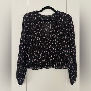 Zara Black Top with Purple Floral Design